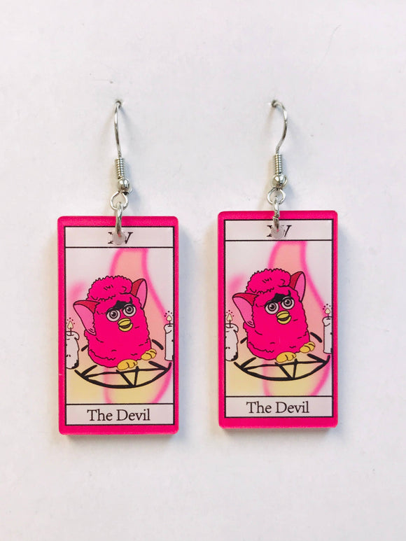 The Devil Furby Tarot Card Earrings
