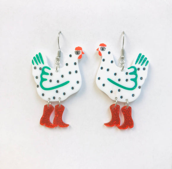 Chicken Wearing Boots Earrings