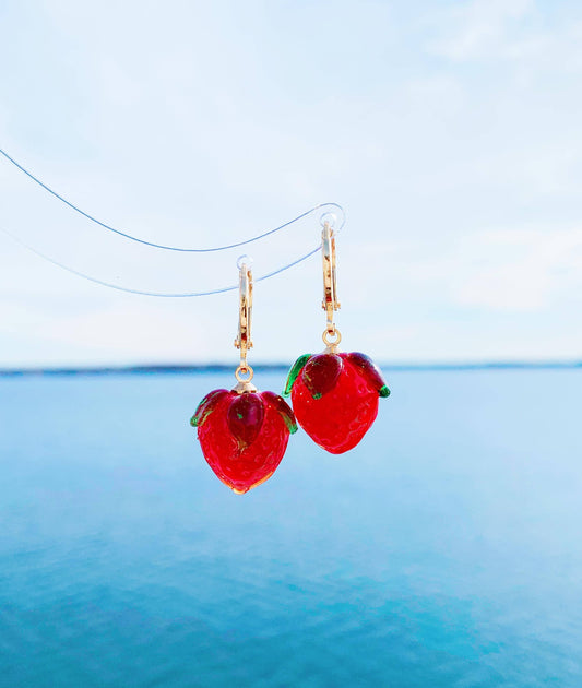 Strawberry Dainty Glass Bead Earrings