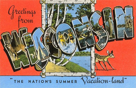 Greetings from Wisconsin Red Vintage Postcard
